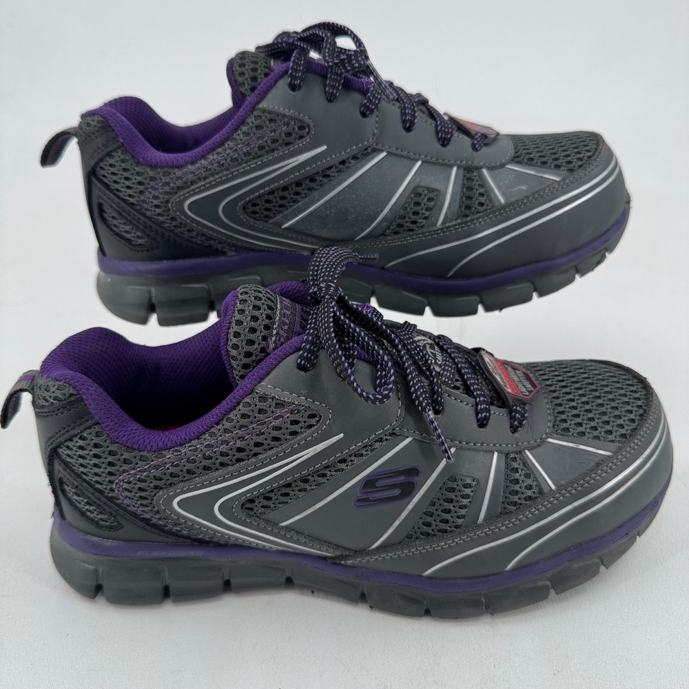 Skechers Synergy Algonac Work Shoes WOMENS Purple Gray Lace Up Comp Toe SIZE 6.5